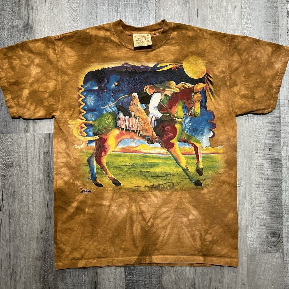 VTG The Mountain Nancy Cawdreys Tie Dye Western Art Horse T Shirt 2004 Sz M